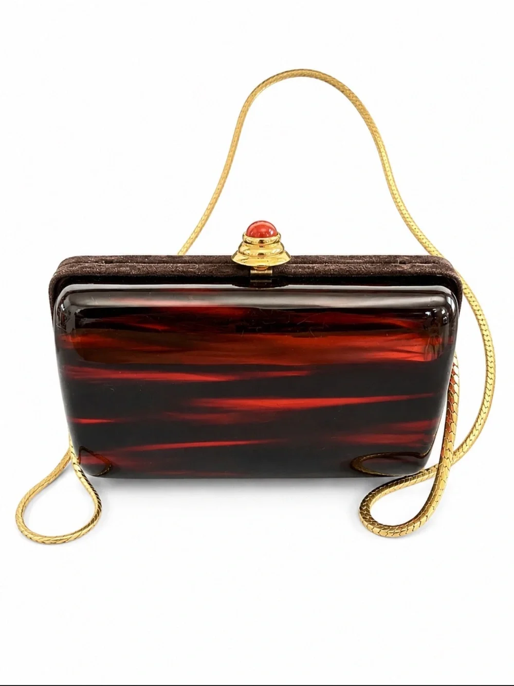 Tortoiseshell Lucite Box Clutch Gold Chain Evening Bag Vintage Style